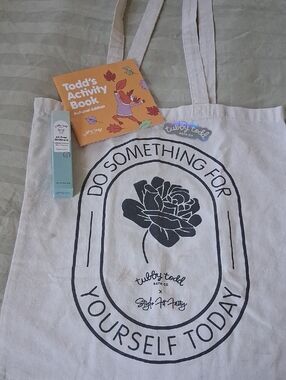 Tubby Todd Canvas Tote Bag with Black Rose Print - Natural